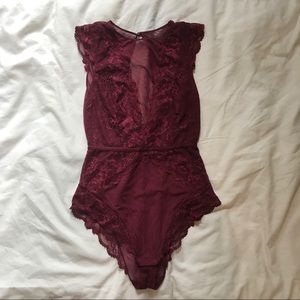 H&M sheer lace body suit with snap closure